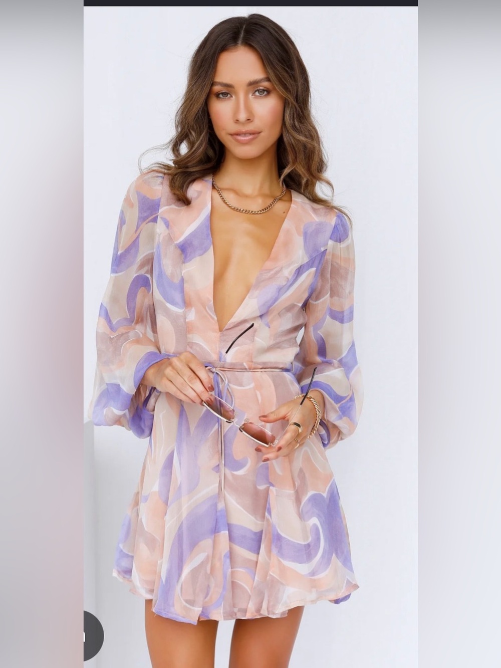 Hello Molly Lavender & Peach V-Neck Swirl Mini Dress